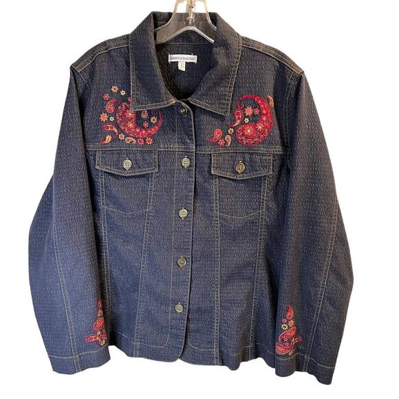 Rebecca Malone Denim Button-up Shirt, Paisley Embroidery, L - Picture 1 of 11
